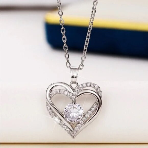 Heart Pendant Necklace Cubic Zirconia for Women Wedding Party Jewelry - Picture 7 of 7